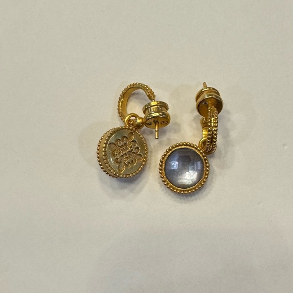 JULIE VOS Fleur De Lis Gold Hoop and Charm Earrings NWOT - Picture 3 of 4